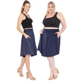 STRETCH IS COMFORT Falda de longitud media acampanada con dobladillo redondo para mujer y talla grande con bolsillos | S-5XL, Azul marino, 5X