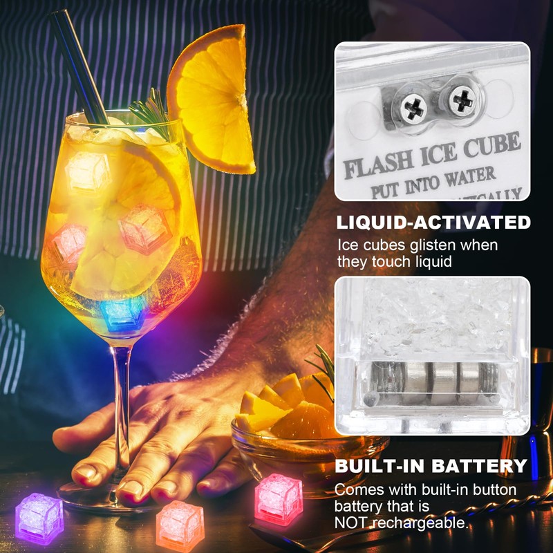 100 PCS Light Up Ice Cubes for Drinks, Multi Color