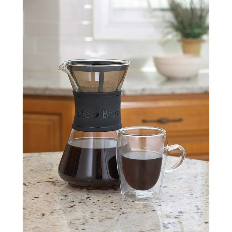 Cafe Brew PO108 BLACK 8 Cup Pour-Over Coffeemaker with Permanent