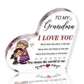 Grandma Birthday Gifts for Grandmother Nana Mothers Day Gift for Grandma Nana Acrylic Decorative Ornaments for Granny Grandmother Heart Shaped Acrylic Plaque for Grandma I Love You Gifts