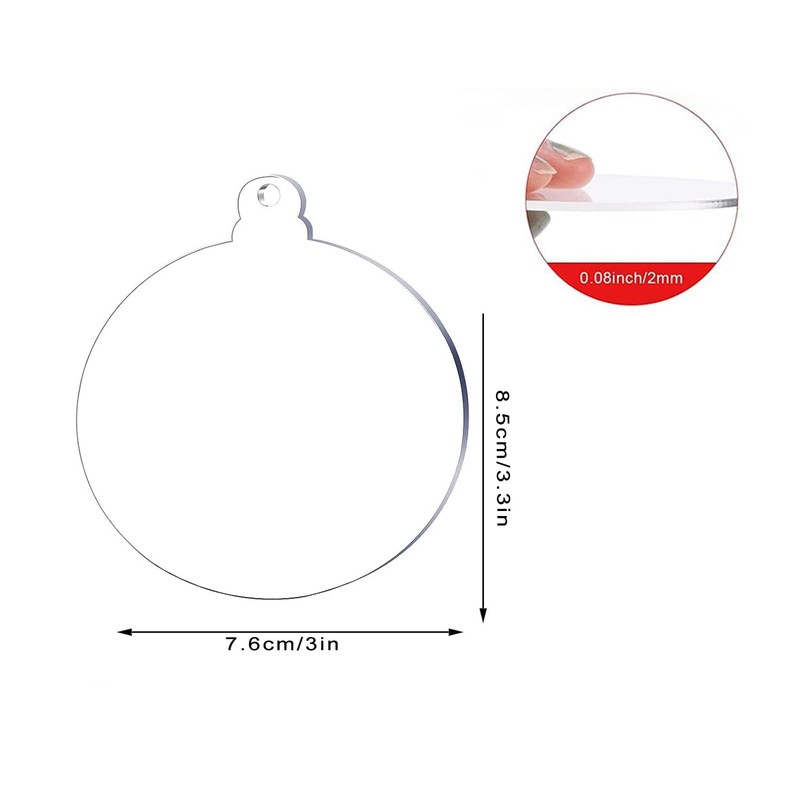 DMJOULI 25 Pcs Christmas Bauble Clear Acrylic Disc Ornaments,7.6cm Round