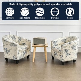 Club Chair Slipcover Stretch Tub Chair Cover Printed Armchair Slipcover Breathable Armchair Chair Cover Removable Armchair Protector Covers Machine Washable Chair Slipcover for Living Room Home