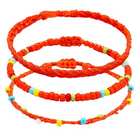 Handcess Boho Anklets Women Beaded Ankle Bracelets Braid Anklet Beads Foot Jewelry for Women and Girls (Orange)