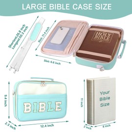 WOBANGEM Bible Cover Case for Women,Large Leather Bible Cases Christian Gifts for Women Men Girls,Preppy Chenille Letter Bible Bag with Shoulder Strap,Green Bible Purse Bible Carrying Case for Women