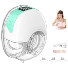 Electric Breast Pump, Portable Electric Handsfree Breast Pumps, 4 Modes and 12 Levels, Low Noise, Painless, Strong Suction Leakage, Prevent Leakage with 17/19/21 mm Flanges (Green)