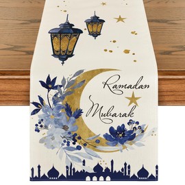 Artoid Mode Castle Lantern Flower Ramadan Table Runner, Seasonal Kitchen Dining Table Decoration for Home Party Decor 13x108 Inch