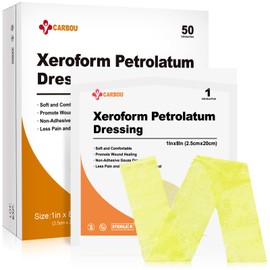 Carbou Medical Xeroform Petrolatum Dressing 1"x8", 50 Individual Pack, Non-Adherent Gauze Pads, Soft Fine Mesh Gauze Patch for Wound Care, Burns, Lacerations, Skin Grafts & Surgical Incisions