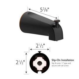 Design House Bathtub Diverter Spout, 1/2-in. Slip-Fit, Oil-Rubbed Bronze, 5.34 In. L x 2.5 In. W x 2.8 In. H, 522938