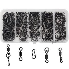 JSHANMEI Carp Fishing Swivel Snaps Kit Matte Black Quick Change Swivels Rolling Ring Swivels Clips Snaps Speed Links Terminal Carp Tackle Set (100pcs/box)