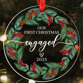 Engagement Gifts for Couples, Our First Christmas Engaged Ornament 2025 for Her, Wedding Decoration Ornaments Wedding Bridal Shower Gift, Newlywed Gifts for Couples