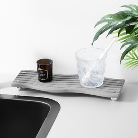 Water Absorbing Stone Tray for Sink,Quick Drying Diatomaceous Earth Coasters Sink Caddy Organizer,Soap Dish Holder & Toothbrush Holder for Bathroom Counter， Toiletries（Dark Grey, 11.8" x 4.33"）