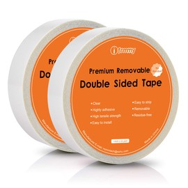 Removable Clear Double Sided Sticky Tape- No Residue, Perfect for Gift Wrap, Woodworking- 1 inches x 20 Yards (2 Rolls)