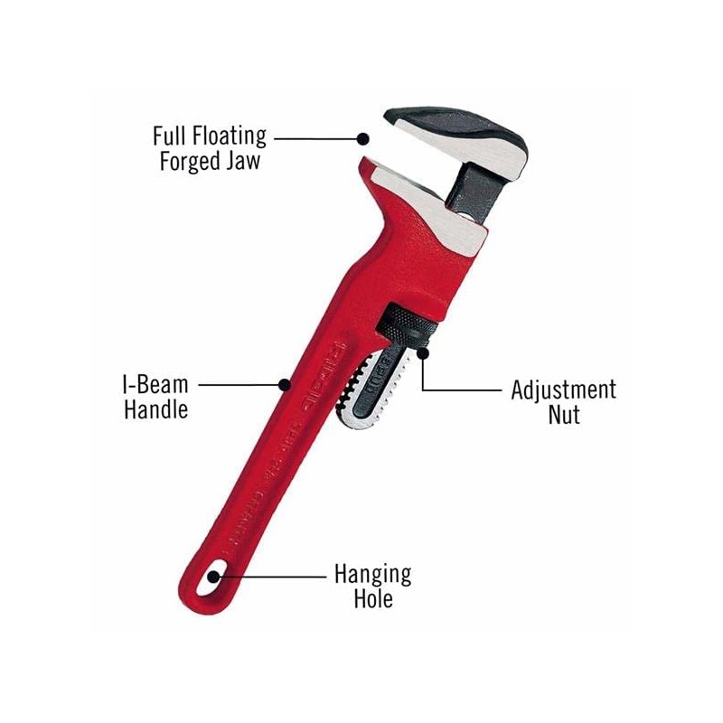 RIDGID 31400 Spud Wrench, 12-inch Adjustable Spud Wrench, Red, full