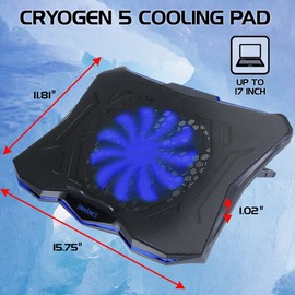 ENHANCE Cryogen 5 Gaming Laptop Cooling Pad Stand - Laptop Cooler with 7 Adjustable Height Settings & Dual USB Ports for 17 inch Laptops - 1 Ultra Quiet High Performance LED Laptop Fan 800 RPM - Blue