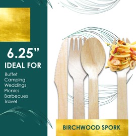 Planet Pantry Disposable Birchwood Cutlery Set Wooden Bamboo-Like for Party (Sporky Set, 100 Count)