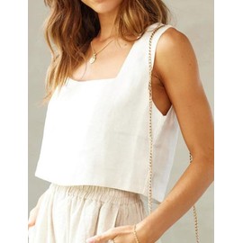 IDEALSANXUN Linen Crop Tank Tops for Women Summer 2025 Square Neck Sleeveless Casual Loose Cute Cotton Linen Tops, White, S