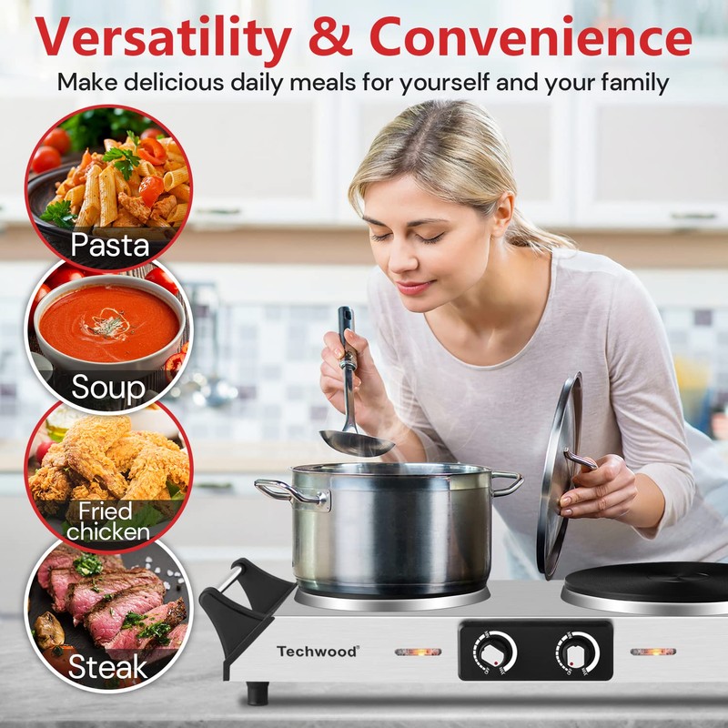 Hot Plate, Techwood Double Burner for Cooking, 1800W Countertop Electric