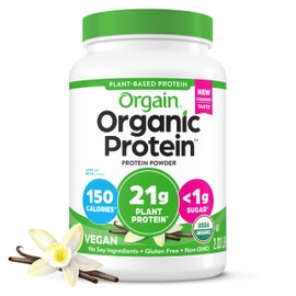 Orgain Organic Vegan Protein Powder, Vanilla Bean - 21g Plant Protein, 4g Prebiotic Fiber, No Lactose Ingredients, No Added Sugar, Non-GMO, For Shakes & Smoothies, 2.03 lb (Packaging May Vary)