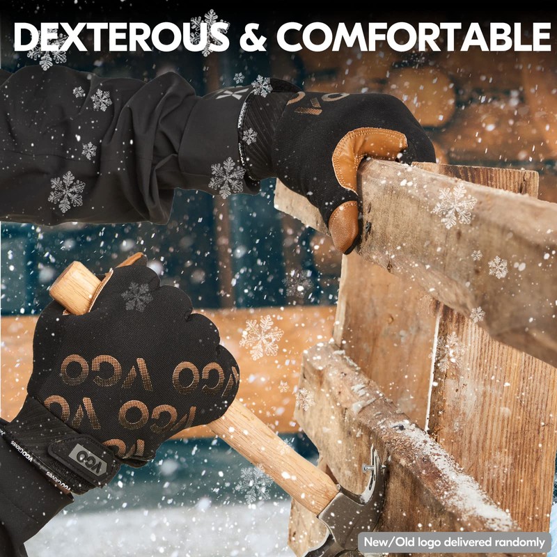 Vgo...… Winter Work Gloves Waterproof in Goat Leather, Cold Weather