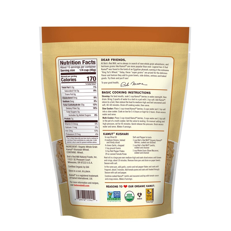 Bob's Red Mill Organic Kamut(R) Khorasan Wheat Berries, 24 Oz