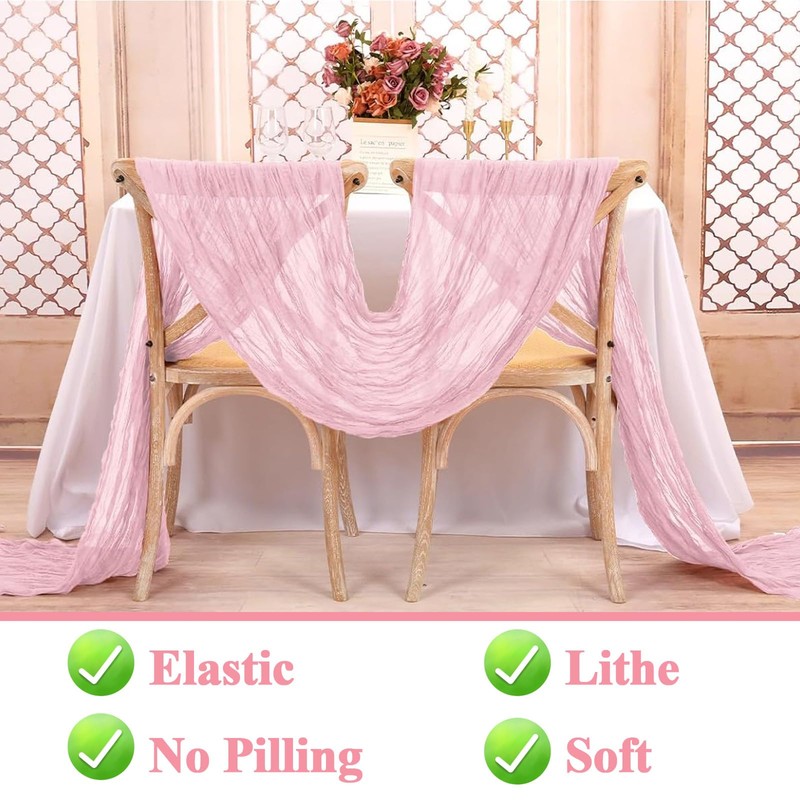 Cheesecloth Table Runner, Pink Table Runner for Weddings & Events,