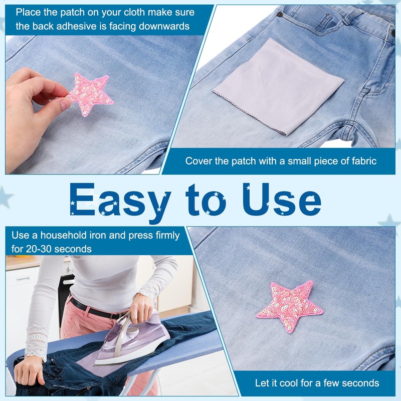 MECCANIXITY 20 Pcs Sequin Star Iron on Patches, 2.6 x