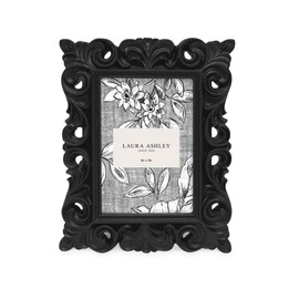 Laura Ashley 2x3 Black Vintage Inspired Resin Scroll Design Picture Frame with Thin Border, Horizontal & Vertical for Tabletop and Wall Display, Home Décor (2x3, Black)