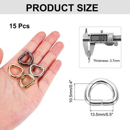 MECCANIXITY 15 Piezas de Anillos D de Metal de 0.6 x 0.6 Pulgadas, Anillos Soldados de Color Plata, Anillos de Hardware Sólidos para Bolsos, Llaveros de Costura, Collares de Perro, Mochilas