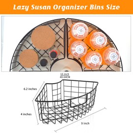 4 Pack Lazy Susan Basket Lazy Susan Organizer Bins for 18"/20" Diameter Turntable 1/4 Wedge Corner Cabinet Organizer Kitchen Organization Metal Lazy Susan with Handle for Cabinet 9 x 6.2 x4 Inch