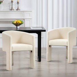 Finnhomy Modern Dining Chairs, Set of 1 Velvet Upholstered Barrel Dining Chairs with Open Back, 3-Leg Upholstered Side Armchairs, Perfect for Dining, Living Room, Bedroom, Kitchen, Ivory