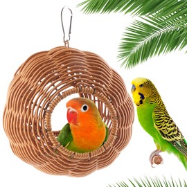 VTurboWay Bird Rattan Nest Chew Resistant Nest Hanging House Parrot Breeding Hideout for Bird Parrot Cockatiel Budgie Parakeet Finch Canary (Double Entrance)