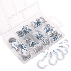 Kuuqa 80 Pieces Vinyl Coated Ceiling Screw Hooks Cup Hooks (6 Sizes)