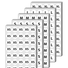 2cm Clothing Size Sticker Labels - 5 Sizes (XS, S, M, L, XL), Pack of 2000