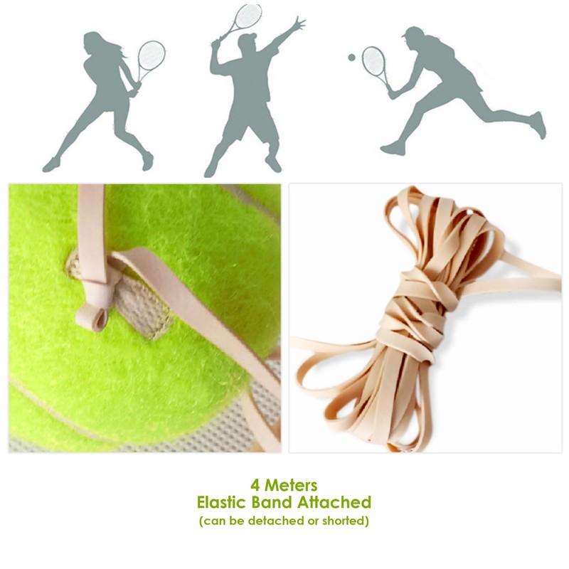 4 x Tennis Trainer Balls with Elastic Band Rebound, Single