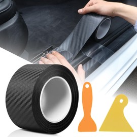 Car Sill Protectors Strips, 5cmx5M Car Door Sill Protector with 2 Scraper, Carbon Fiber Wrap Film, Door Protector Anti Scratch Guard Bumper Sticker for Car/SUV/Truck(Black)