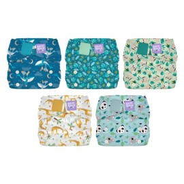 Bambino Mio Miosolo Classic – Confezione da 5 pannolini riutilizzabili (ANIMALI) – Pannolini di stoffa «tutto in uno», pannolini lavabili taglia unica, pannolini riutilizzabili per neonati