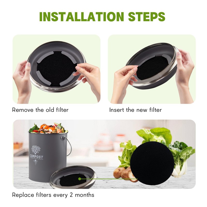12 Pack - 6.7 Inch Round Compost Bin Charcoal Filters,Extra