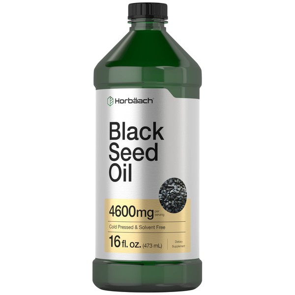 Black Seed Oil Liquid 16oz | 4600mg | Cold Pressed Nigella Sativa Supplement | Vegetarian, Non-GMO, Gluten Free, and Solvent Free Formula | by Horbaach