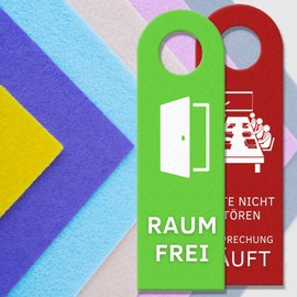 Meeting Door Hanger with Saying "Bitte nicht stören Besprechung läuft Pause im Büro Raum frei für focused work at desk without colleagues