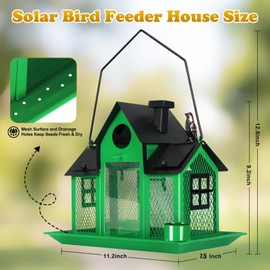 YYWMWM Solar Bird Feeders House for Outside Hanging, Metal Wild Bird Feeder for Outdoors, Large Cardinal Bird Feeder Birdhouses Green