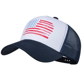 Baseball Cap, American Flag Trucker Hat for Men Women, Breathable Adjustable Fit Outdoor Mesh Snapback Hats, White/Navy/Us Flag, One Size