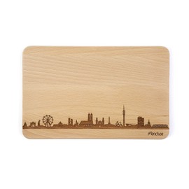 Brotzeitbrett München Skyline | Beech Breakfast Board | Wooden Chopping Board | Gift with Engraving | Bavaria | Breakfast Board (Standard S (22 x 14 x 1 cm), 1st without Personal Engraving)