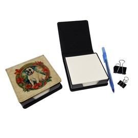 Caroline's Treasures White Boxer Christmas Flowers PU Leather Note Paper Holder with Artist-Designed Cover, Desk Accessory, Office Gift