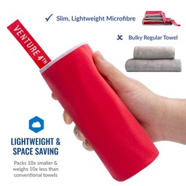 VENTURE 4TH Toalla de Viaje de Secado Rápido y Resistente al Olor | Toallas de Microfibra Livianas y de Alto Rendimiento, Ideal para Camping, Senderismo, Gimnasio, Yoga y Playa (Rojo-Blanco Grande)