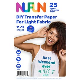 NuFun Activities Inkjet Printable Iron-On Heat TShirt Transfer Paper 11x17 (25, Light Fabrics)