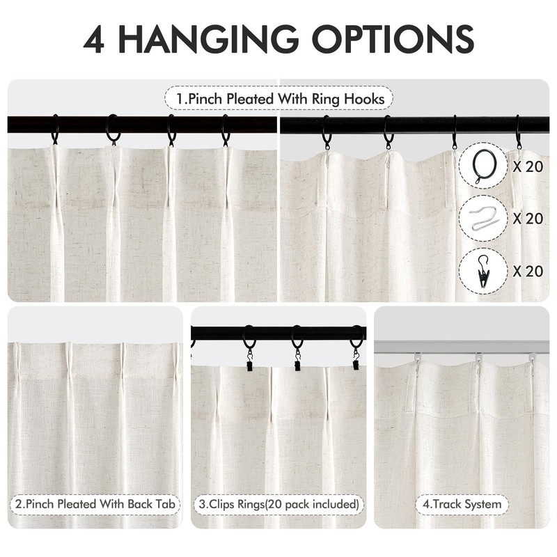 MIULEE Pinch Pleated Natural Linen Curtains 84 Inches Long 2