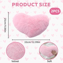 OldPAPA 2Pcs Pink Heart Decorative Pillow, Fluffy Cushions, Soft, Washable, for Bed Chair Sofa, Bedroom Living Room Decor, Valentine's Day Gifts