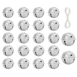 30PCS Jingle Bells 1.6 Inch Star Design Christmas Bells for Tree Wreath Ornaments Holiday DIY Decorations (Silver)