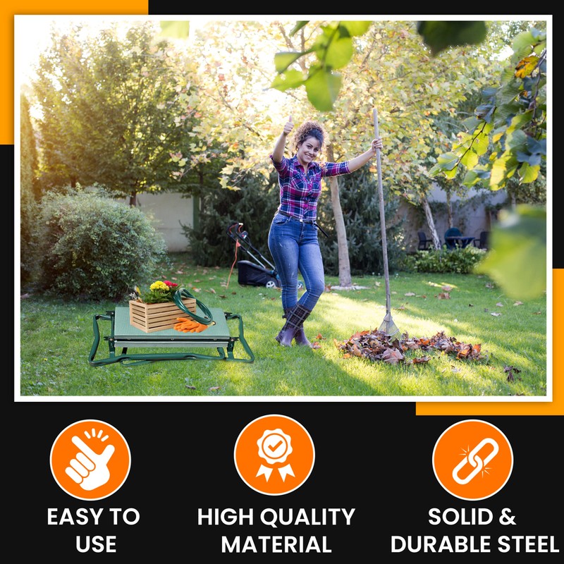 Juggernaut Storage Folding Bench Stool with Kneeling Pad