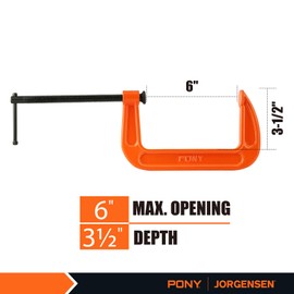 Pony 6-in C-Clamp Set, Clamps for Woodworking,1000lbs Load Limit, 2660 C-Clamp, Ideal for most DIY, Woodworking and Household Clamping Projects-2 Pack